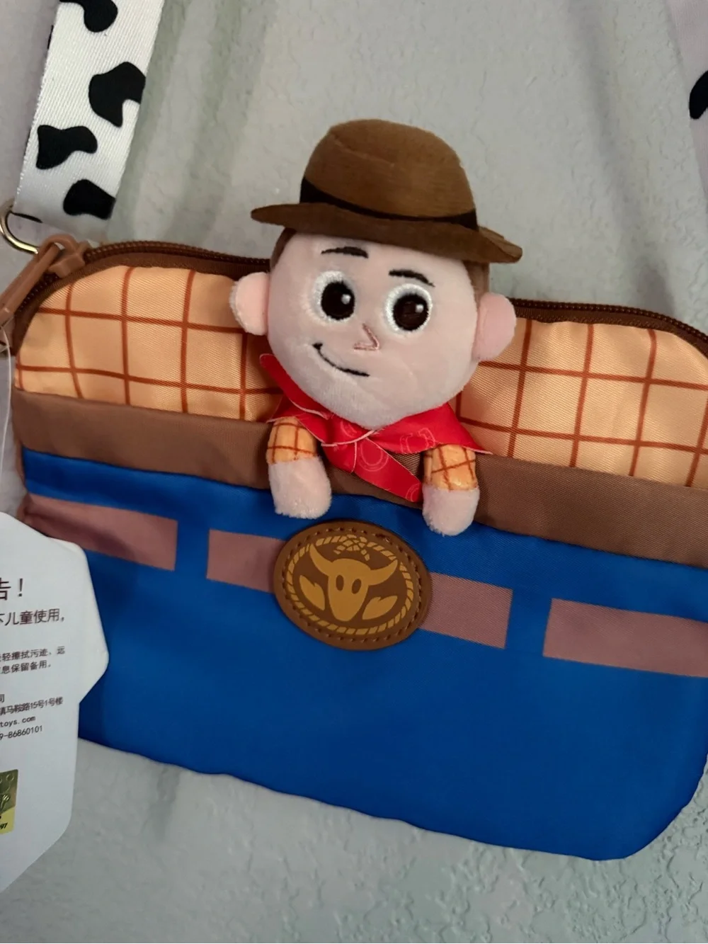 NWT Potdemiel Disney Pixar Toy Story Woody Plush Crossbody Bag Cow Print Strap